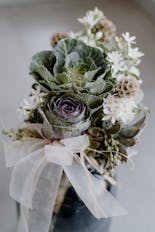 Engagement rings arranged on a flower